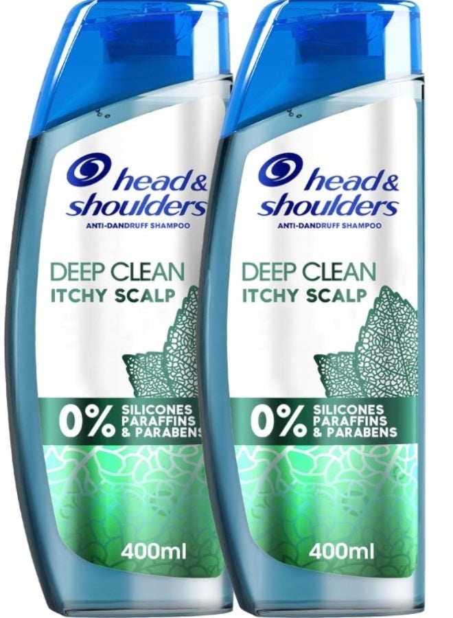 Head & Shoulders Deep Clean for Severe Itchy Scalp, Anti-Dandruff Shampoo, Free of Silicones, Parabens and Paraffins, 2 x 400ml, Pack of 2 - Image 1